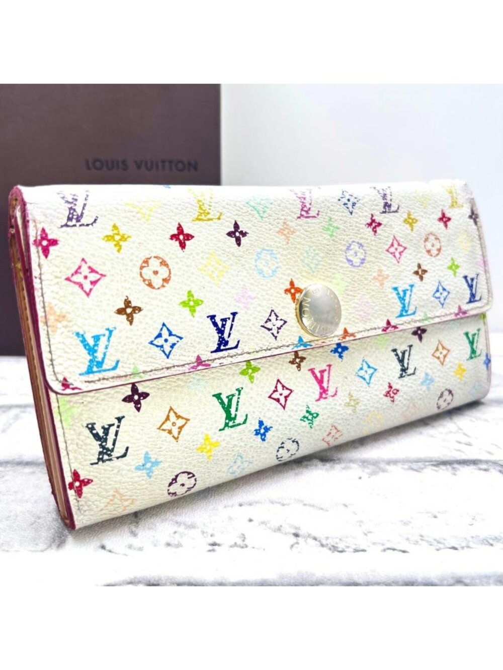Louis Vuitton Multicolor Portefeuille Sarah White Beige Monogram Wallet